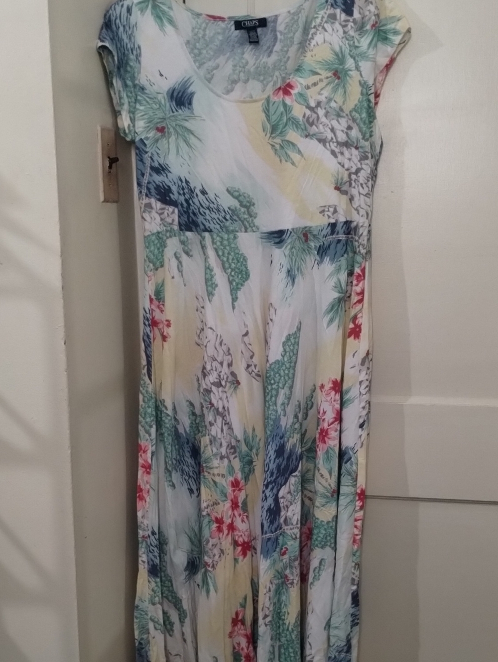 Chaps White Maxi Dress with Blue, Green & Pink Floral Print